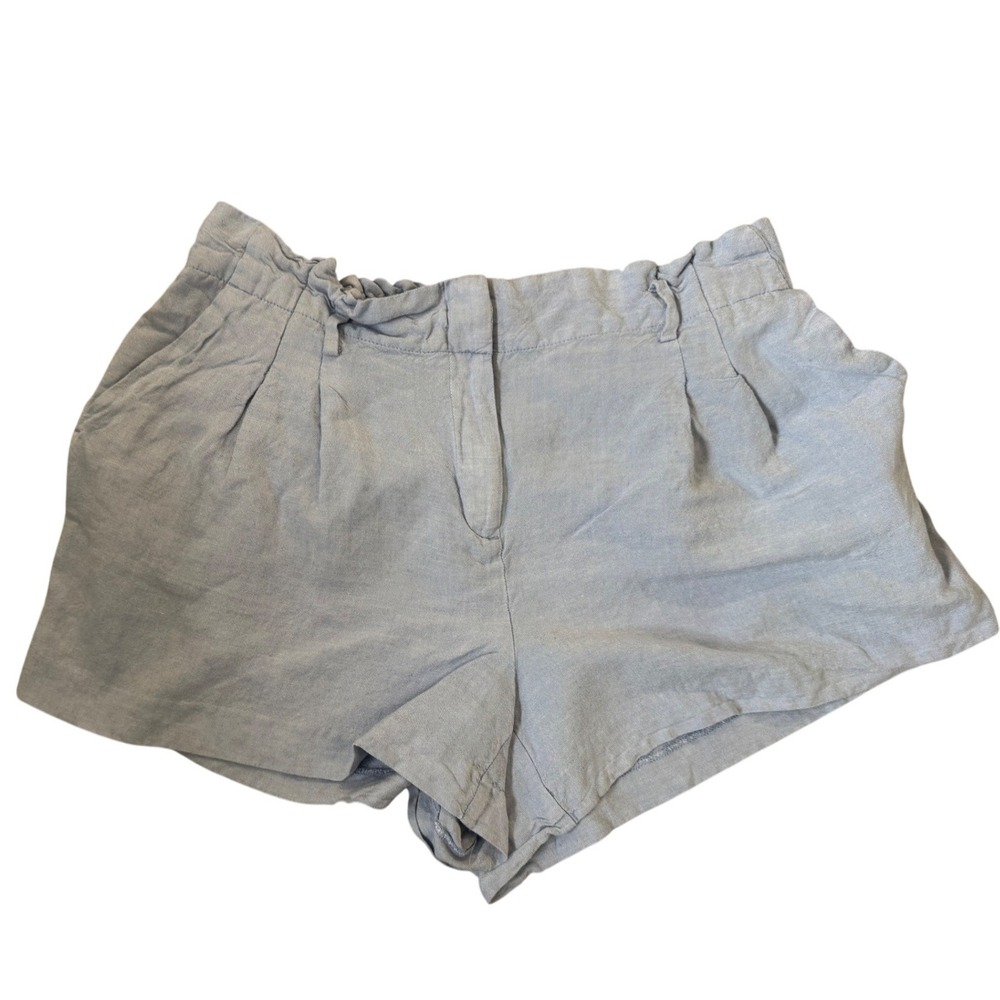 LOFT‎ Light Blue Chambray Linen Blend Paperbag Waist Shorts Women's Size 12